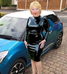 Cathy Cocksucker Slut Granny Outdoors Public Shiny PVC Dress