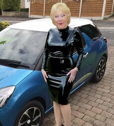 Cathy Slut Granny Cock Sucker Dressed in a Shiny PVC Dress