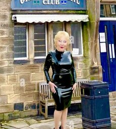 Cathy Slut Granny Cock Sucker Dressed in a Shiny PVC Dress