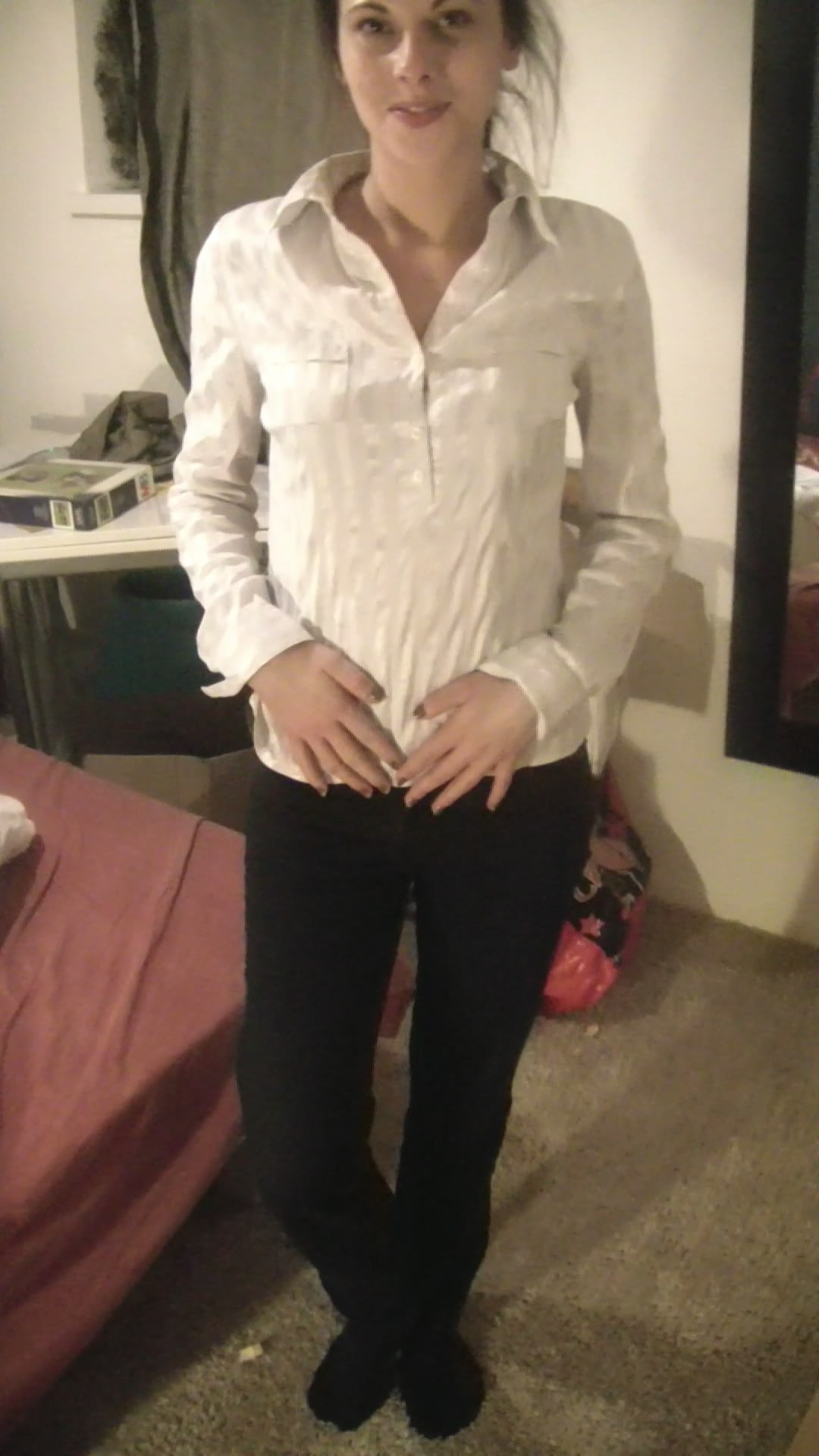 Sexy Brunette Trying On Clothing