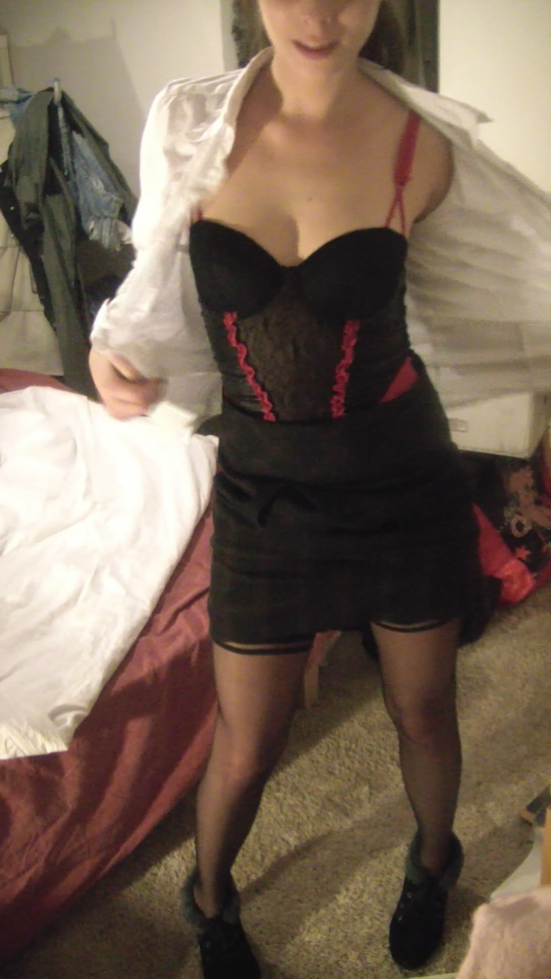 Sexy Brunette Trying On Clothing