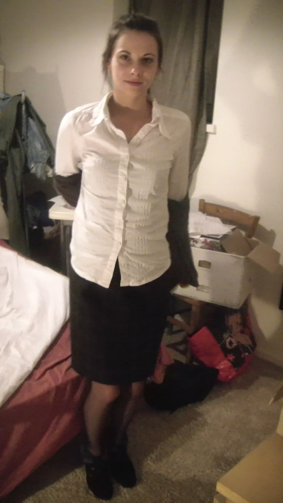 Sexy Brunette Trying On Clothing