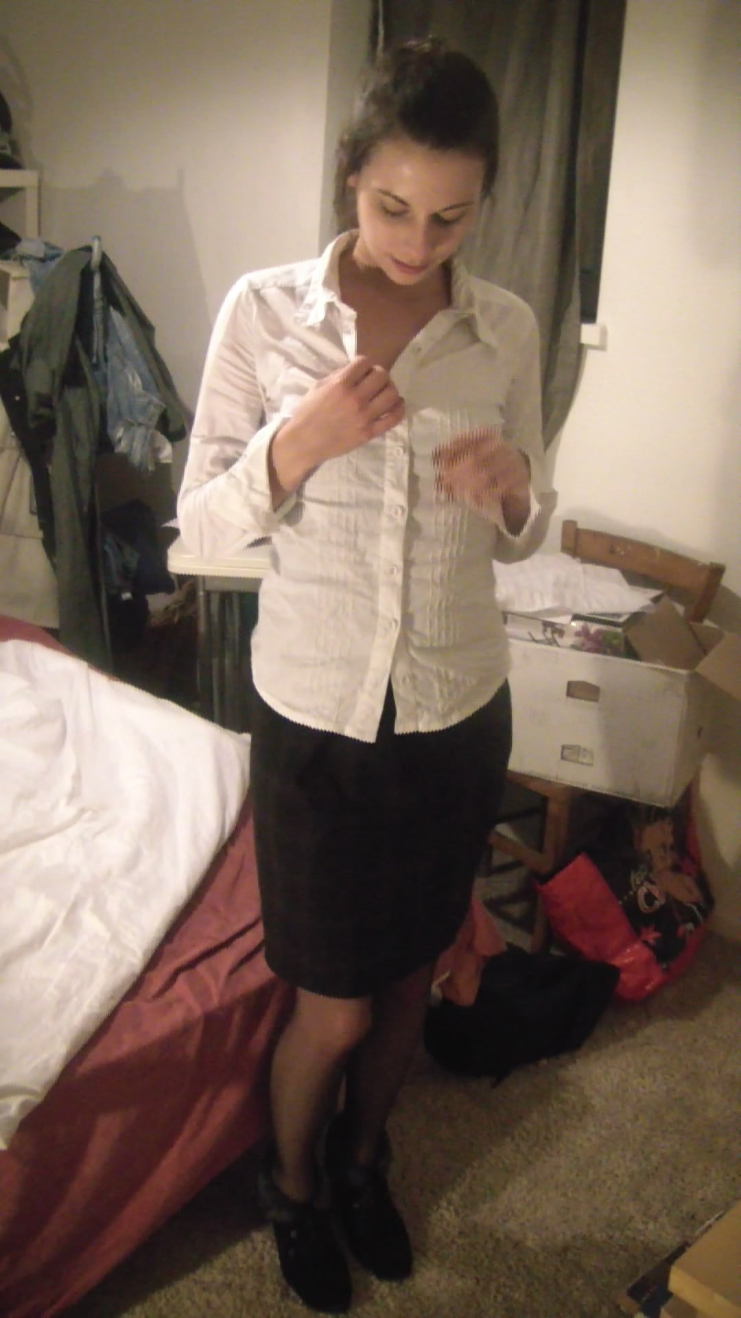 Sexy Brunette Trying On Clothing