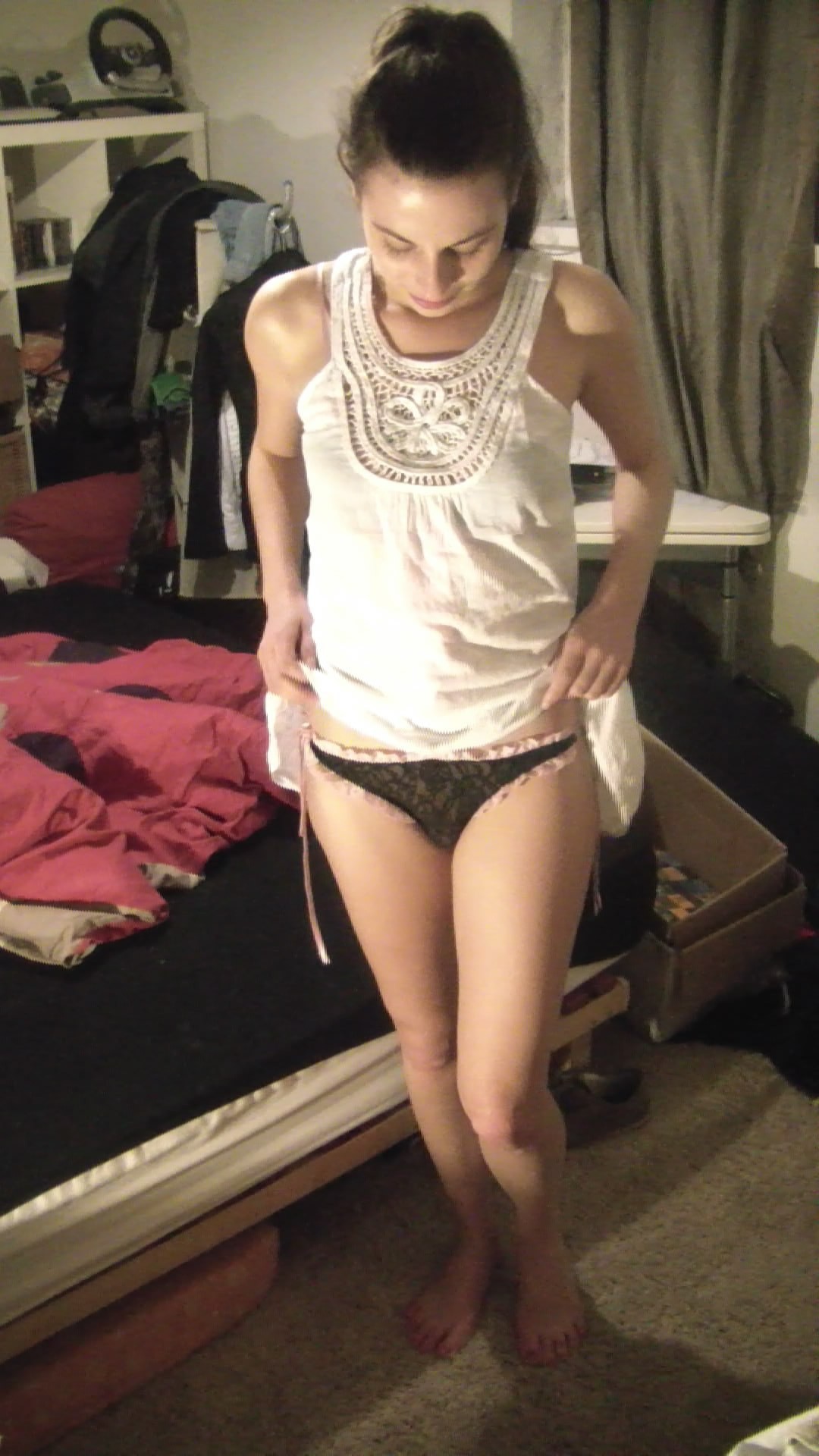 Sexy Brunette Trying On Clothing