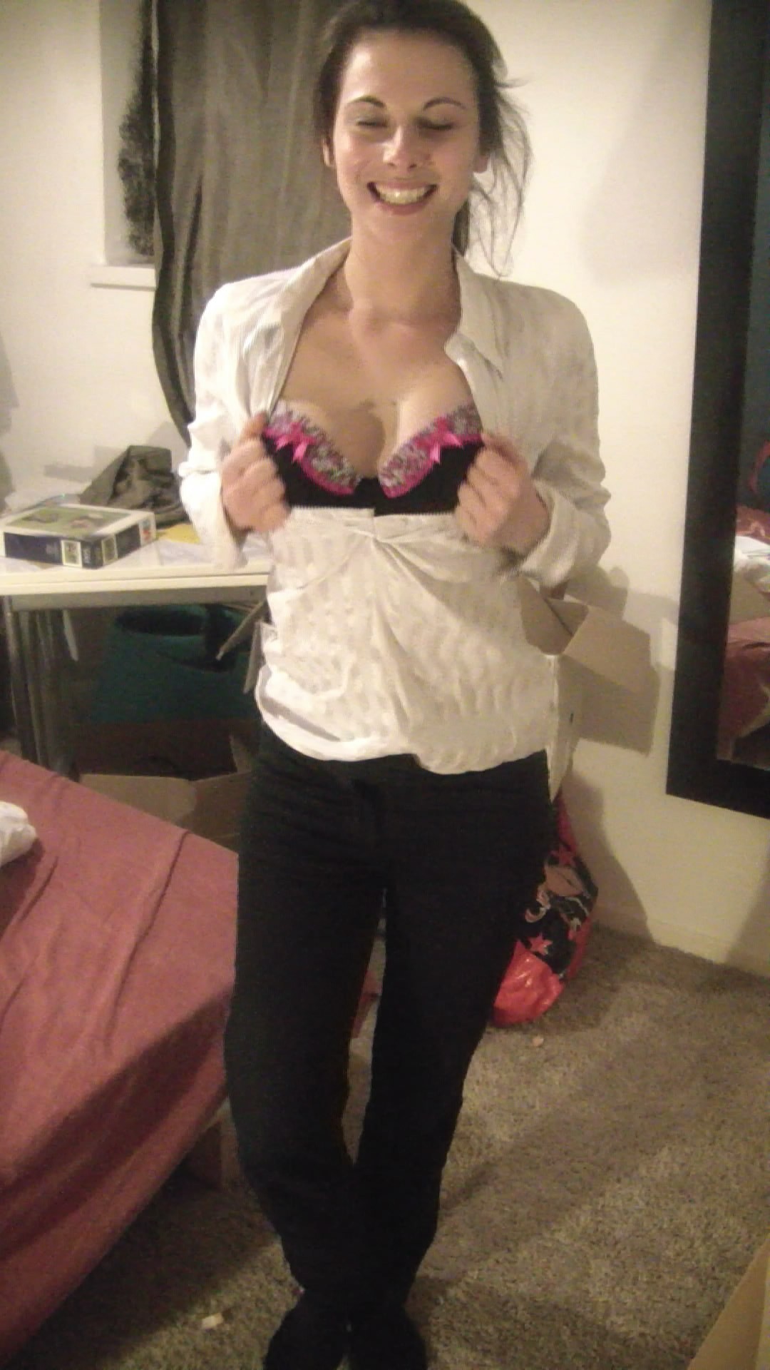 Sexy Brunette Trying On Clothing