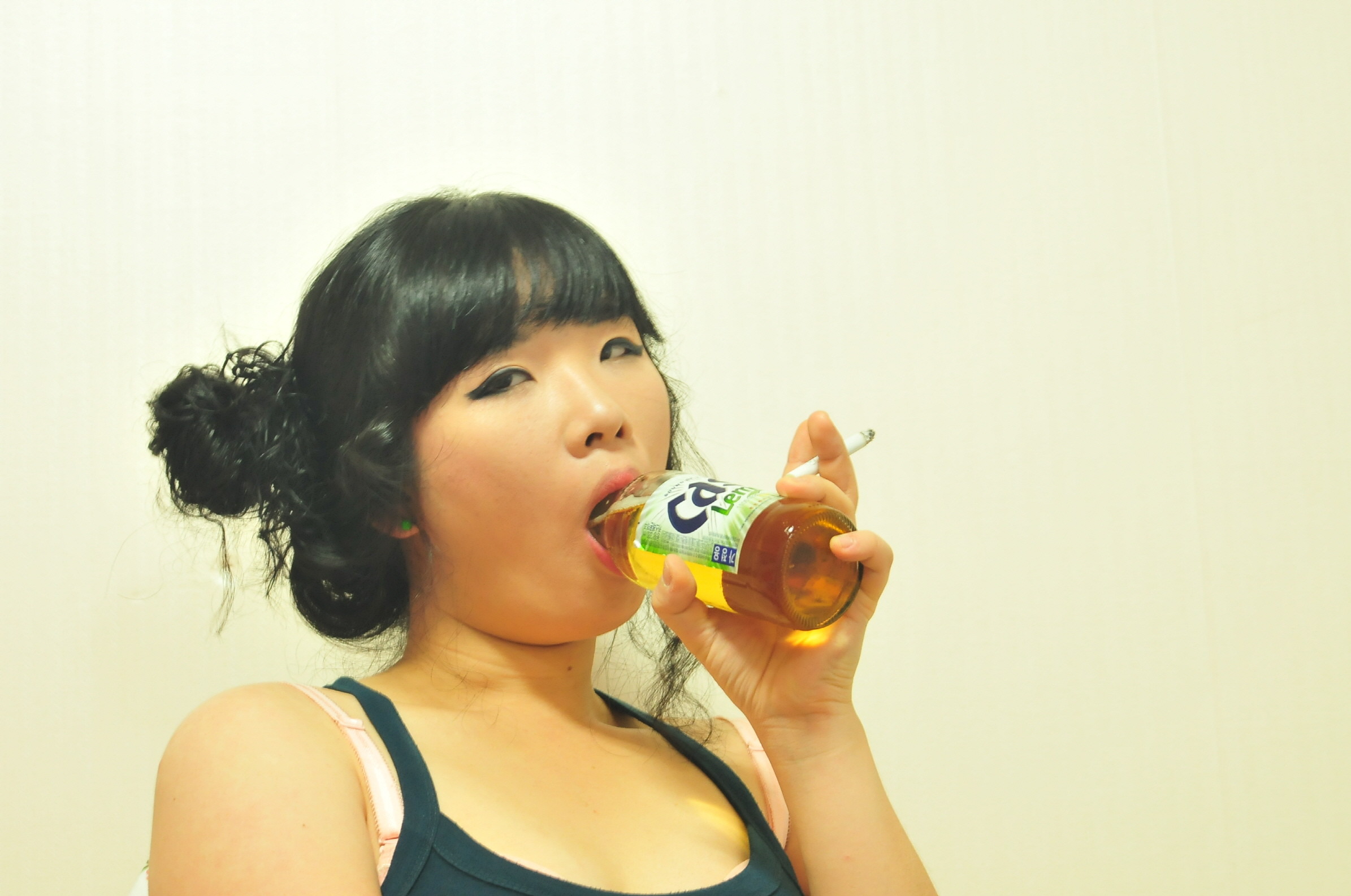 Magenta Choi Deepthroating Bottle and Pantyhose