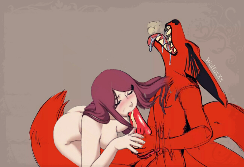 Kushina sucking kurama's dick