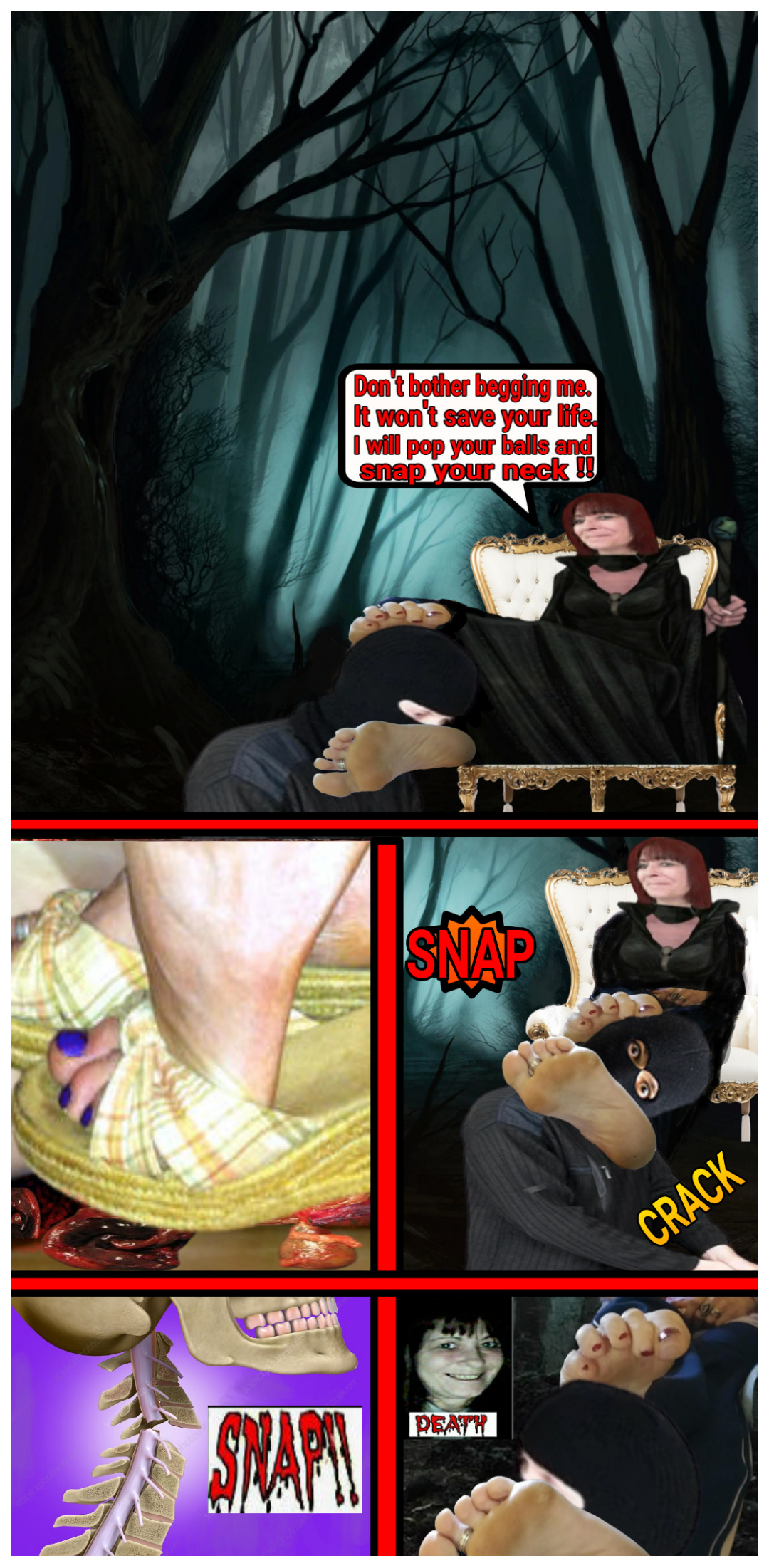 Ballbusting and snapping necks with my feet