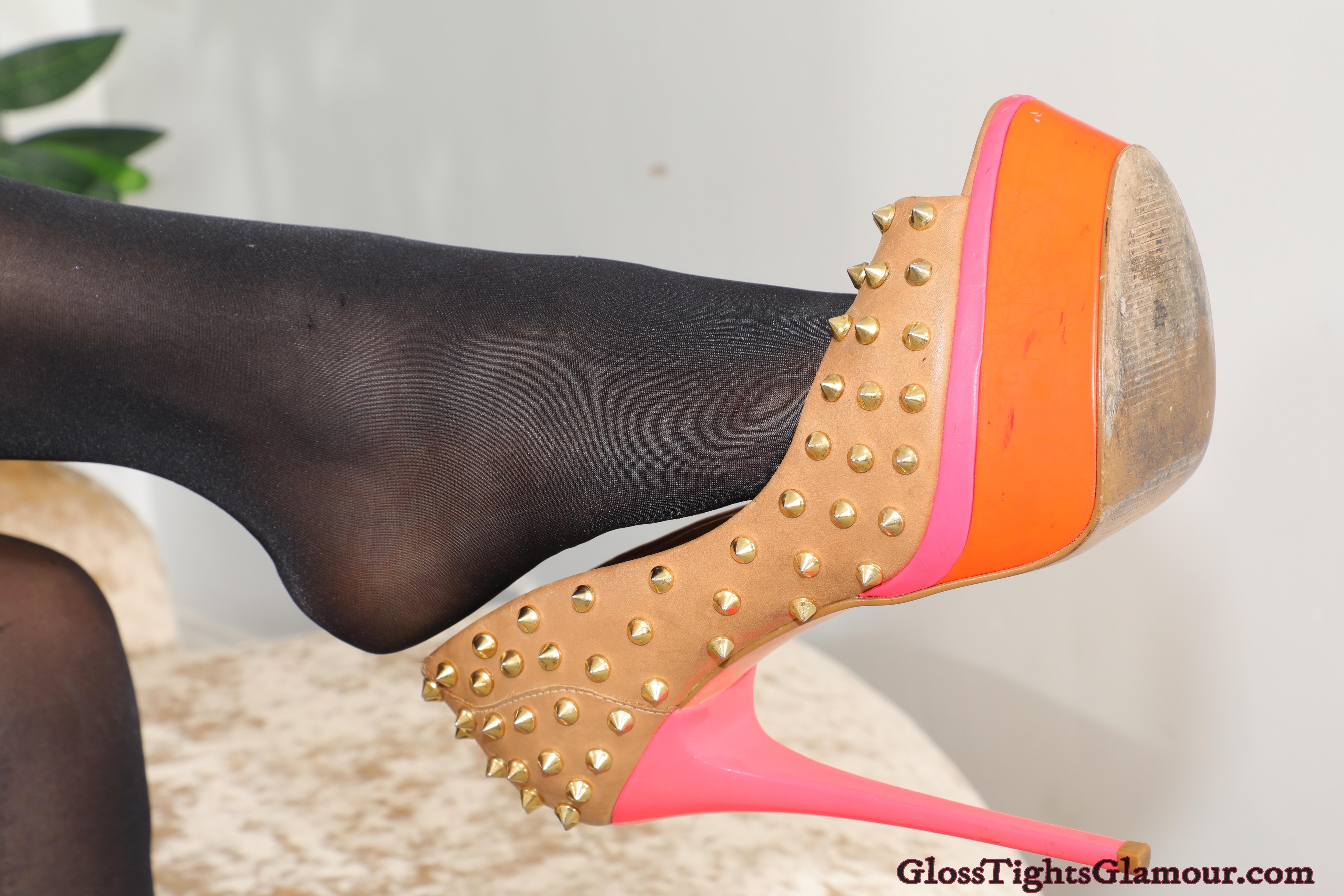 Miss V - Red Dress With Black Glossy Legwear