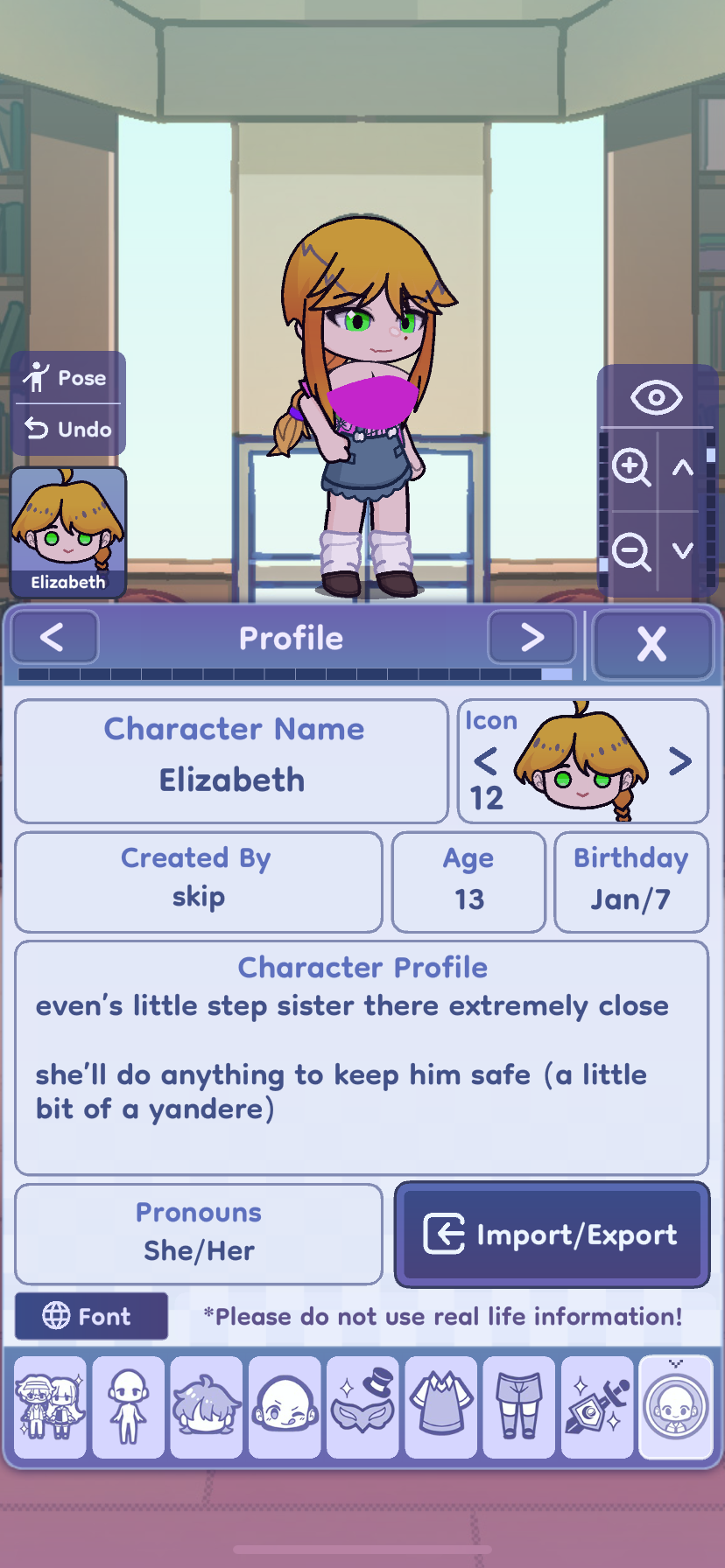 Some more information about the characters