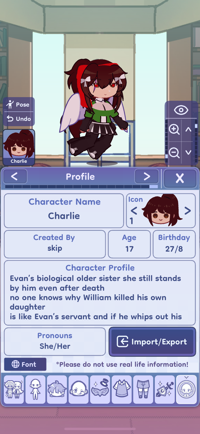 Some more information about the characters