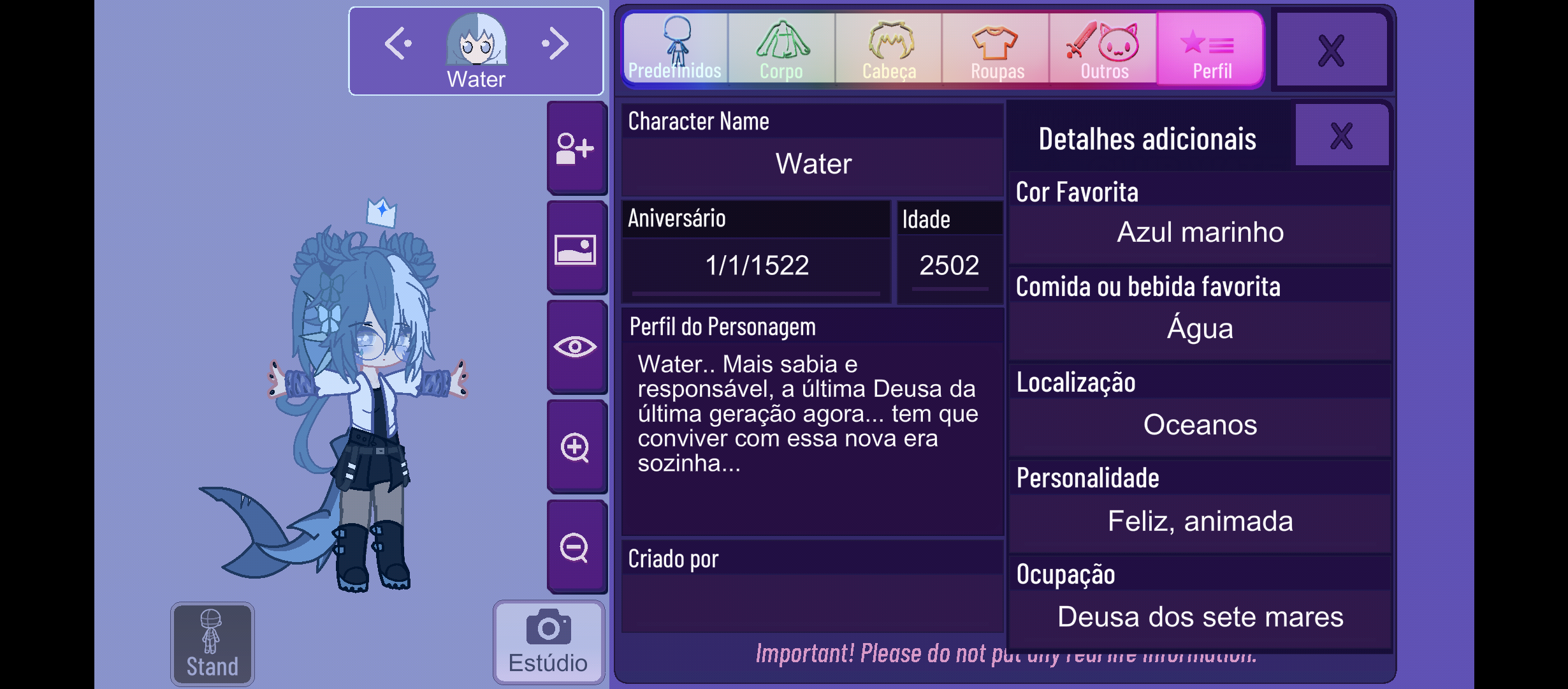 Algumas informações sobre meus personagens<3