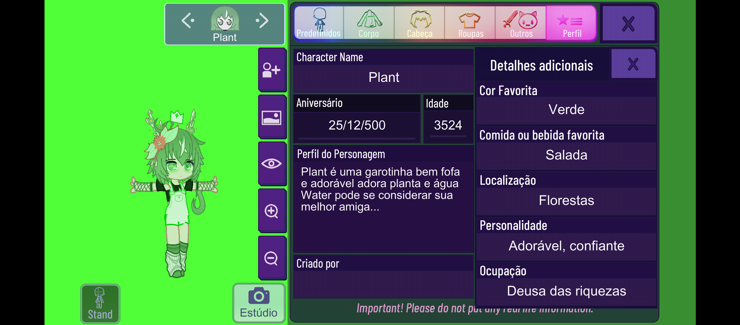 Algumas informações sobre meus personagens<3