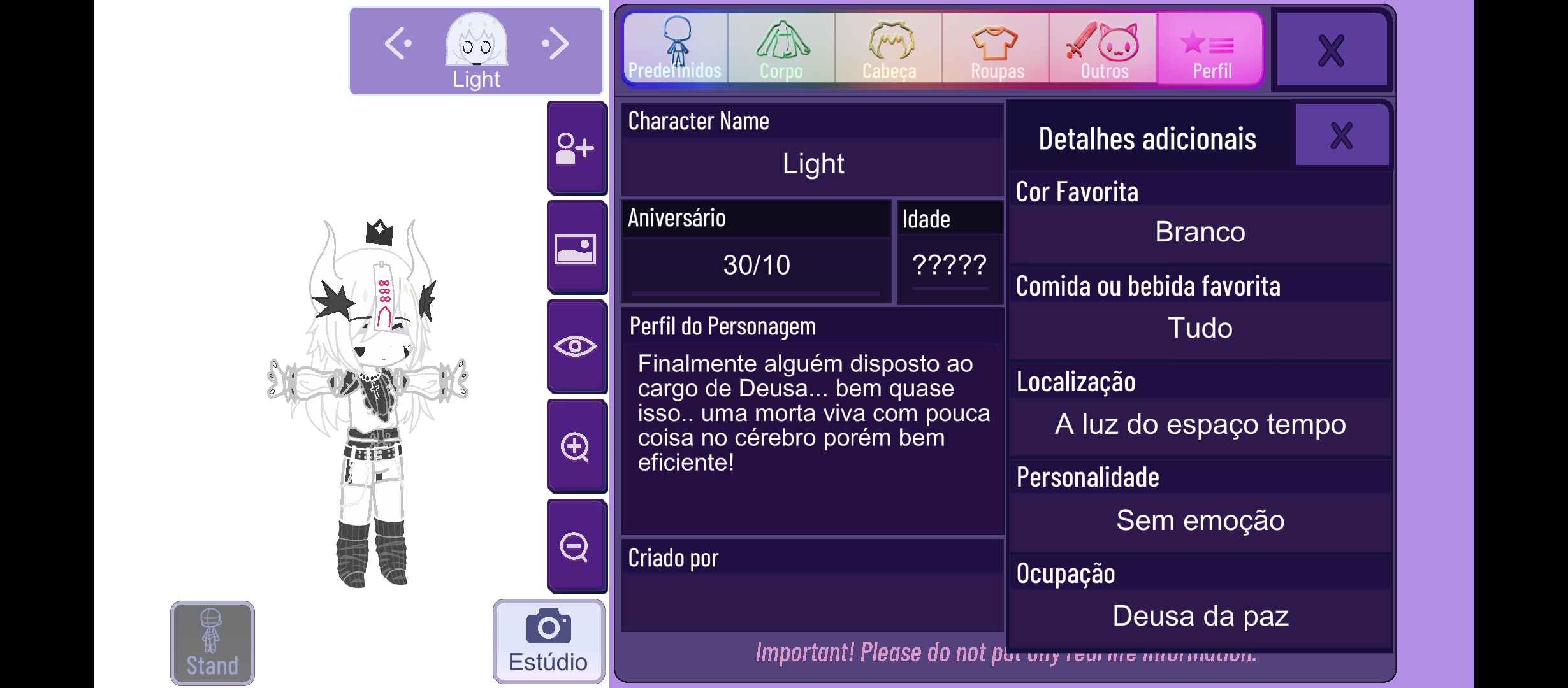 Algumas informações sobre meus personagens<3
