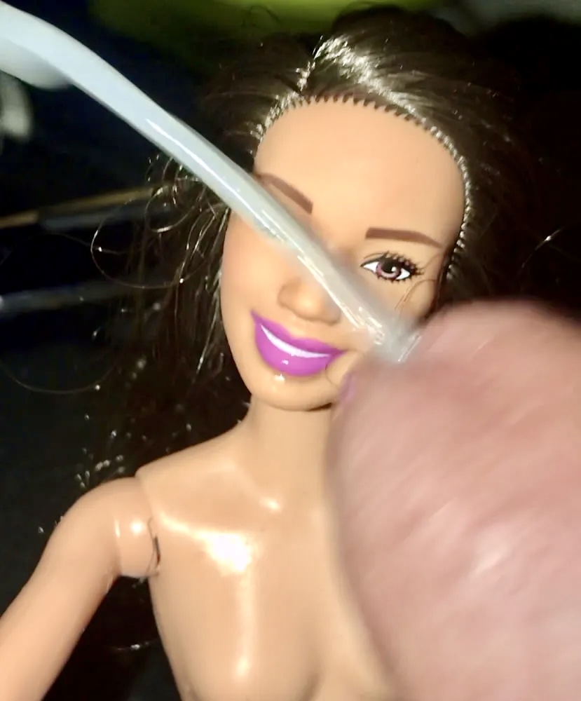 2021 dark hair Barbie doll facial cumslut