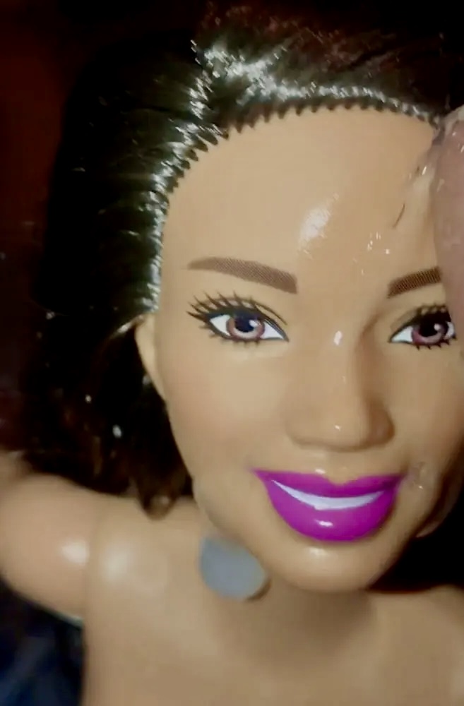 2021 dark hair Barbie doll facial cumslut