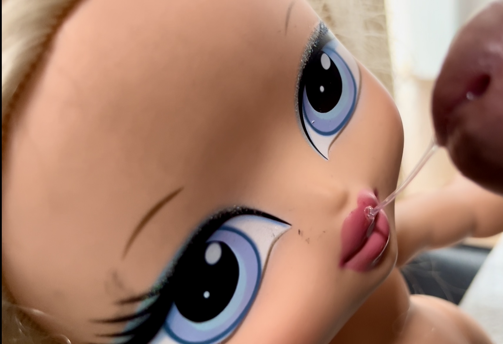 Smelly and dirty secondhand store blonde doll facial cumshot