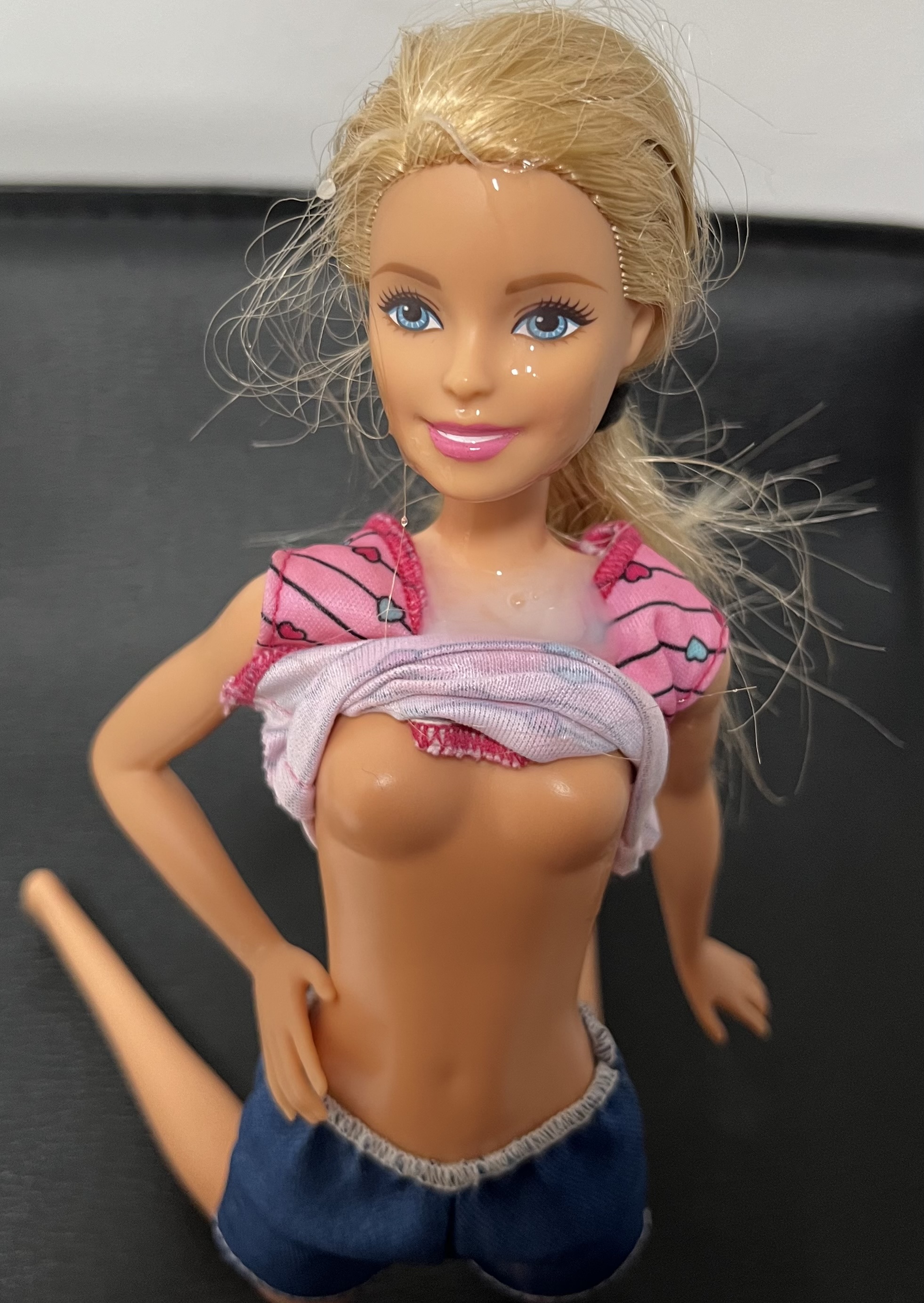 Secondhand store Barbie facial cumshot