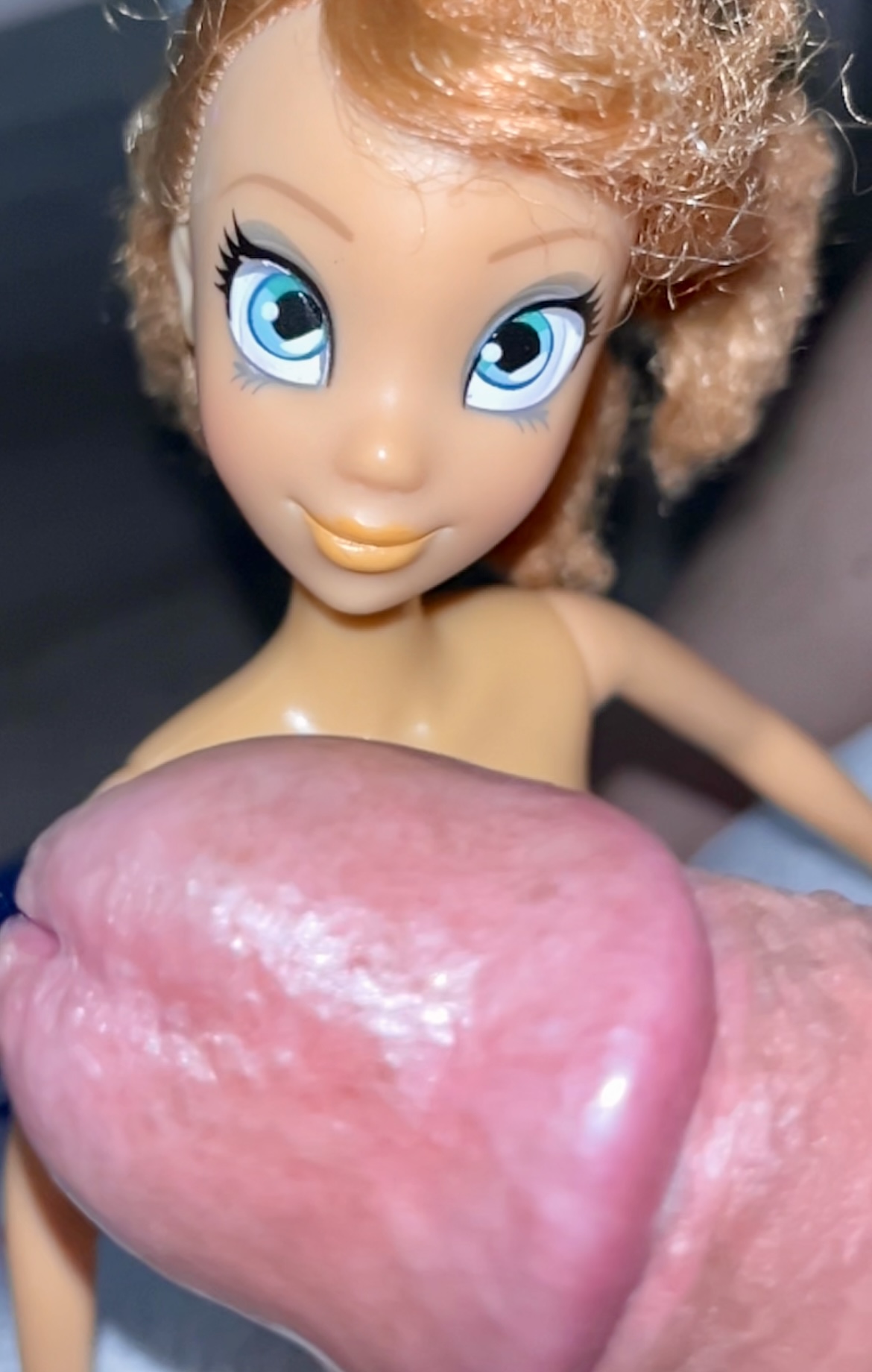 Secondhand store big blue eyes ginger Barbie doll cumshot