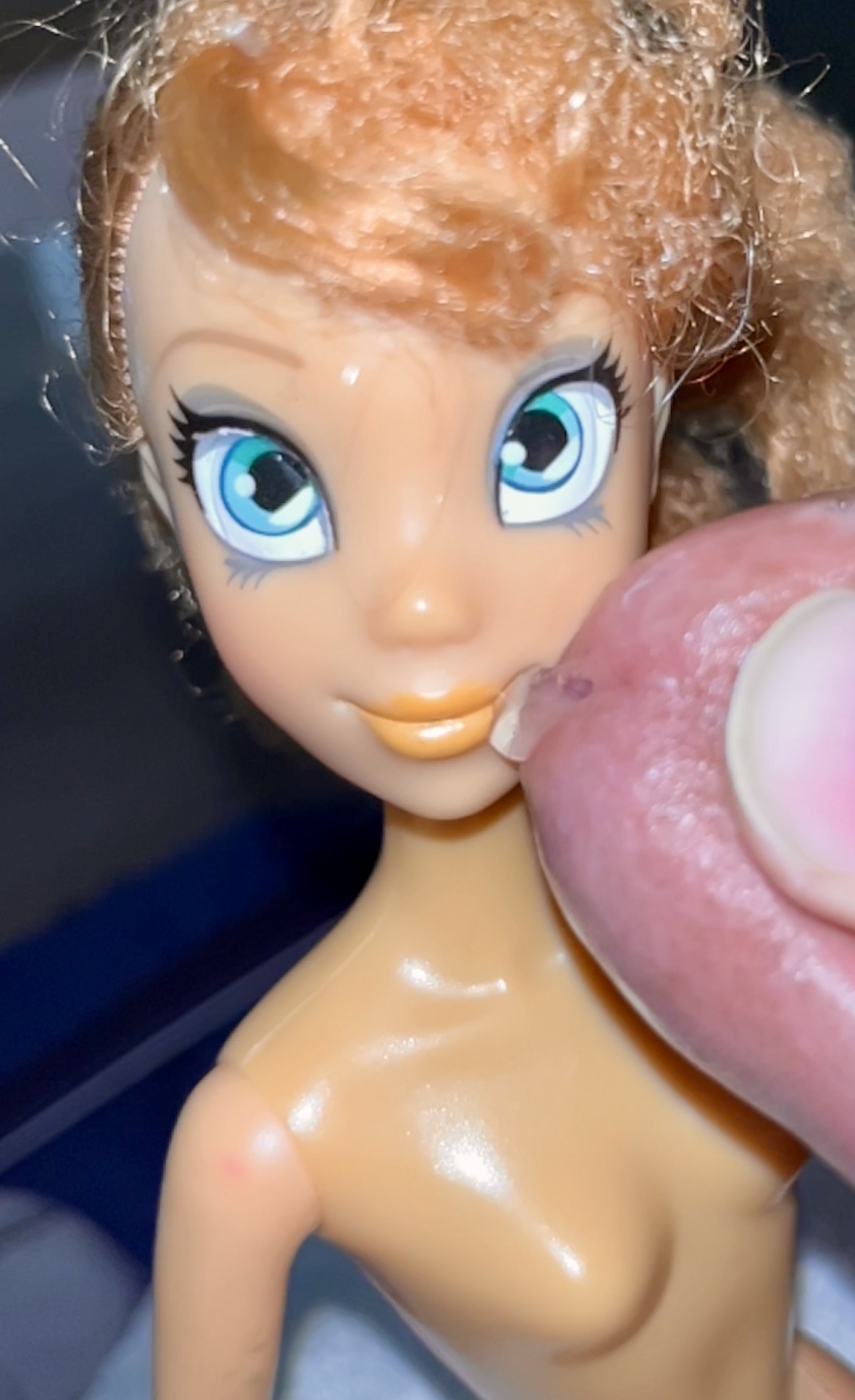 Secondhand store big blue eyes ginger Barbie doll cumshot