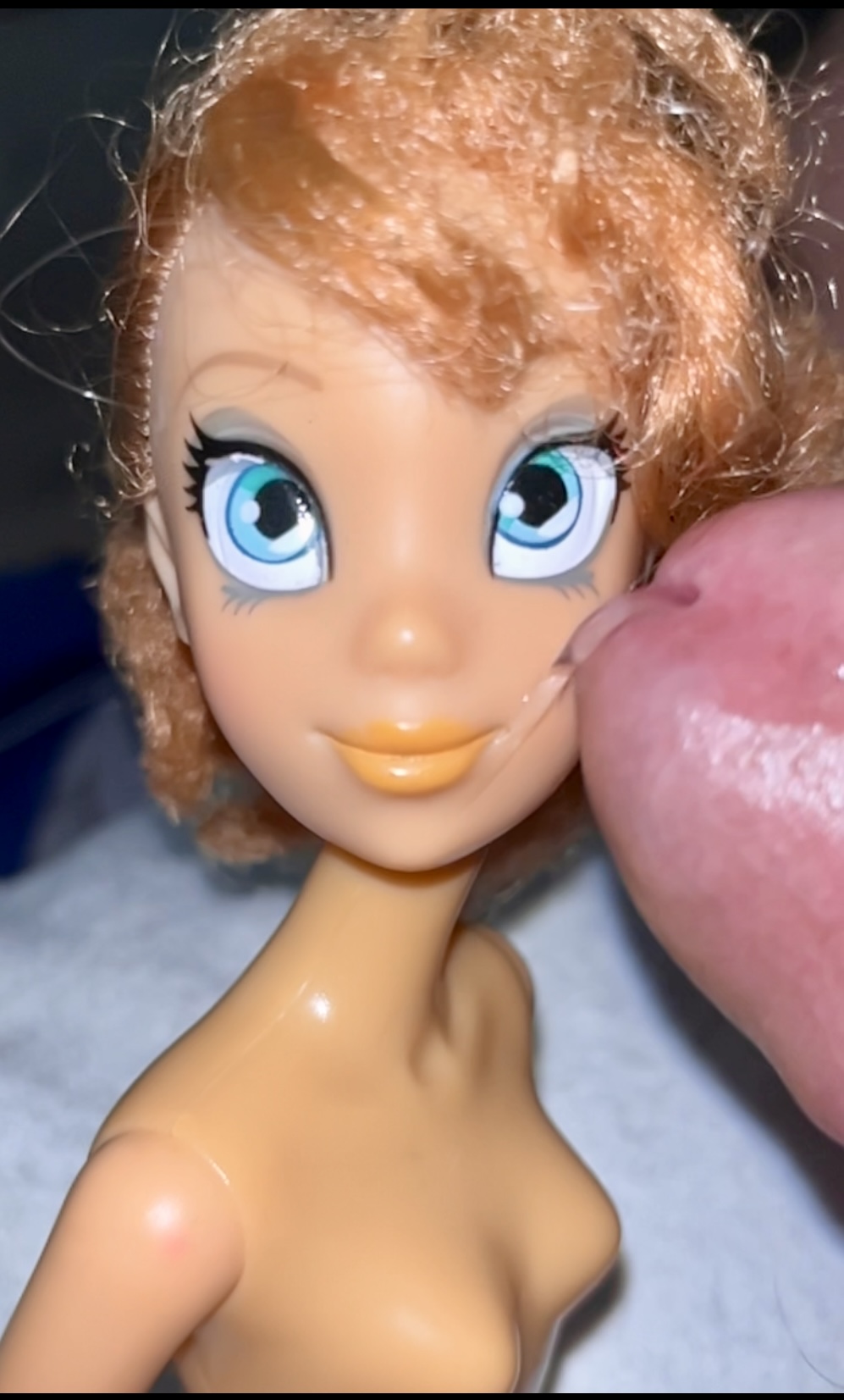 Secondhand store big blue eyes ginger Barbie doll cumshot