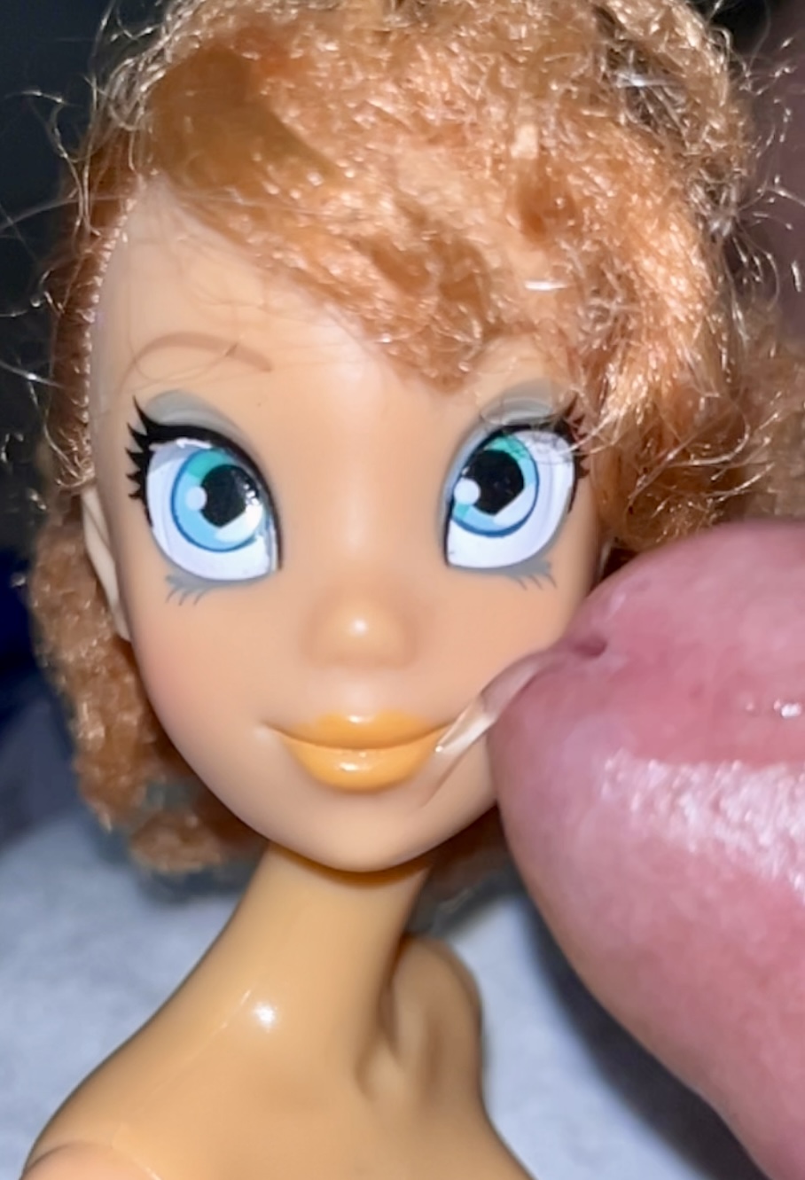 Secondhand store big blue eyes ginger Barbie doll cumshot