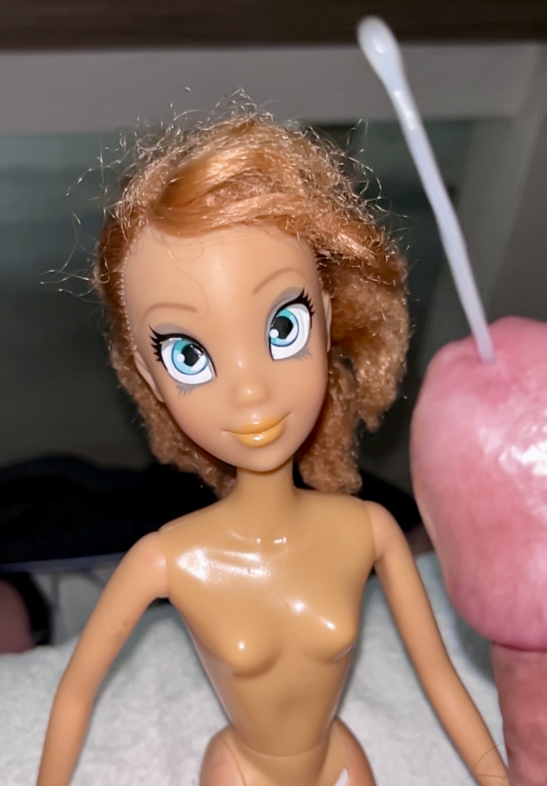 Secondhand store big blue eyes ginger Barbie doll cumshot