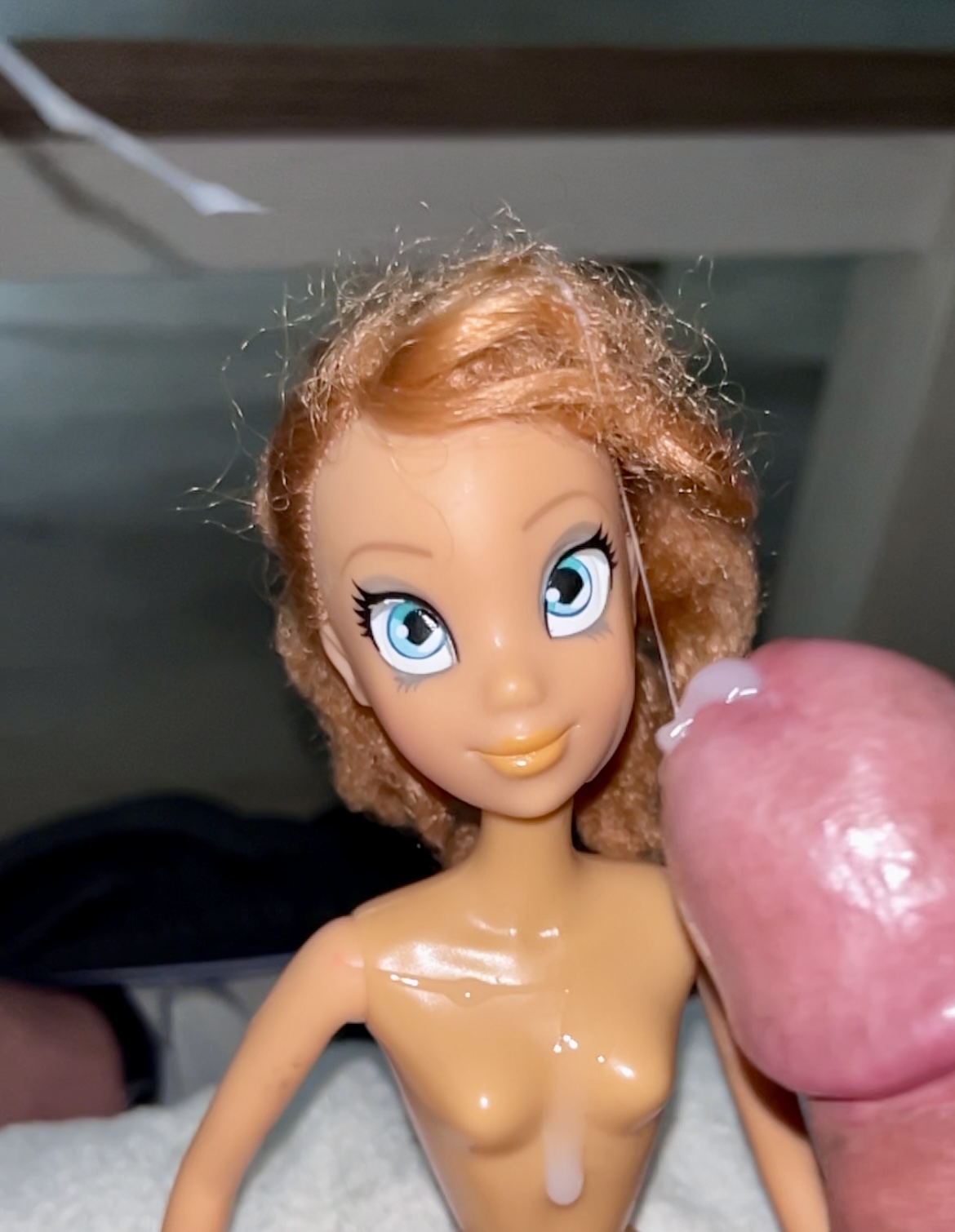 Secondhand store big blue eyes ginger Barbie doll cumshot