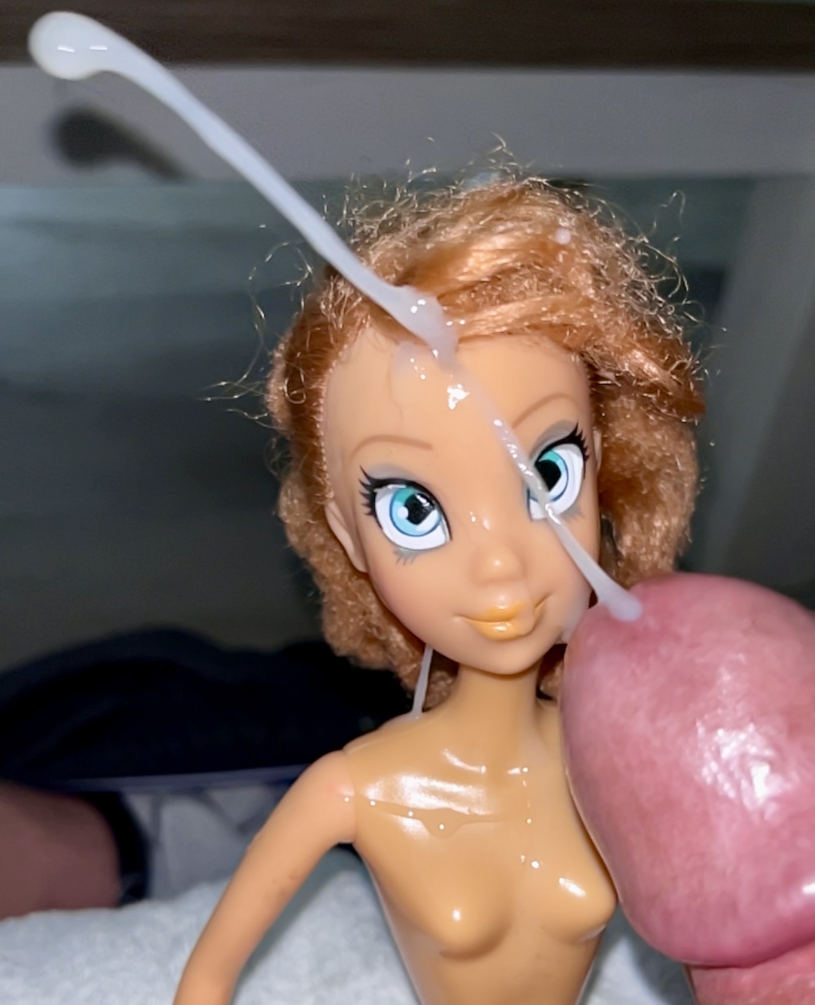 Secondhand store big blue eyes ginger Barbie doll cumshot