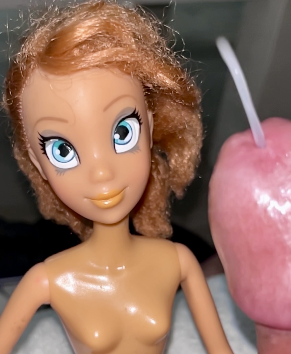 Secondhand store big blue eyes ginger Barbie doll cumshot