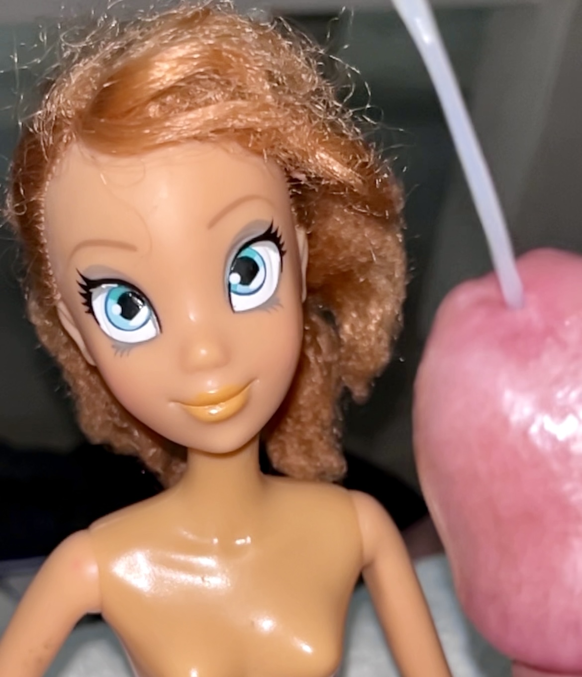 Secondhand store big blue eyes ginger Barbie doll cumshot