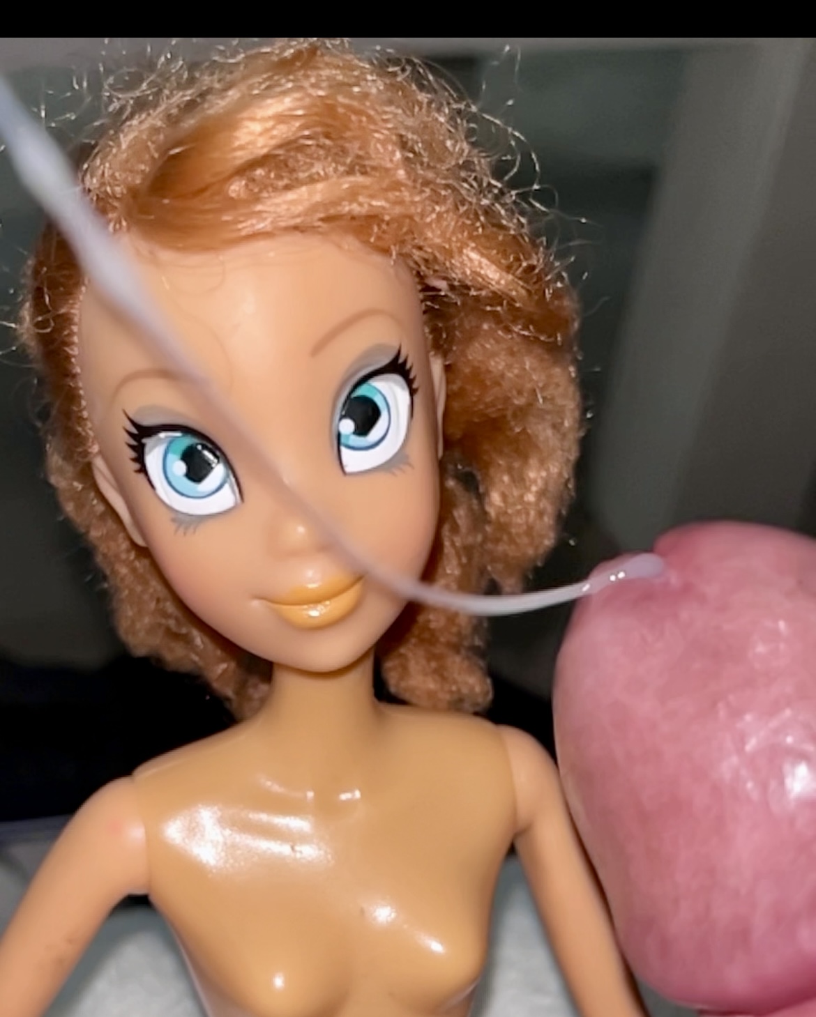Secondhand store big blue eyes ginger Barbie doll cumshot