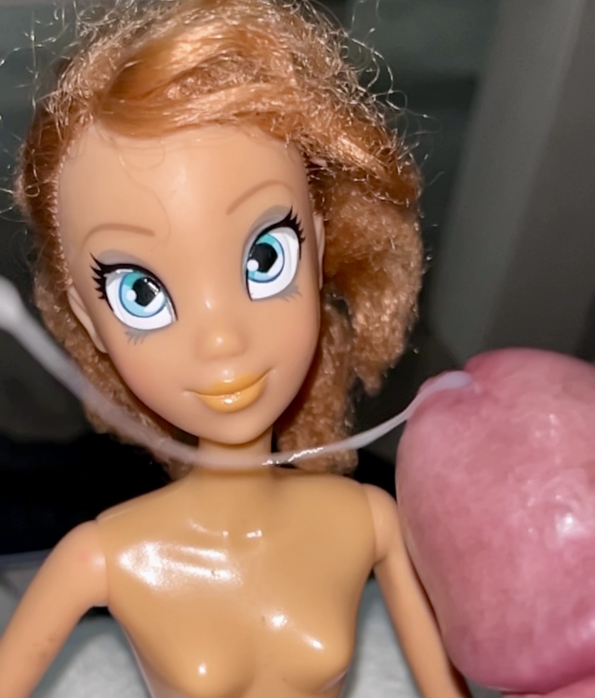 Secondhand store big blue eyes ginger Barbie doll cumshot