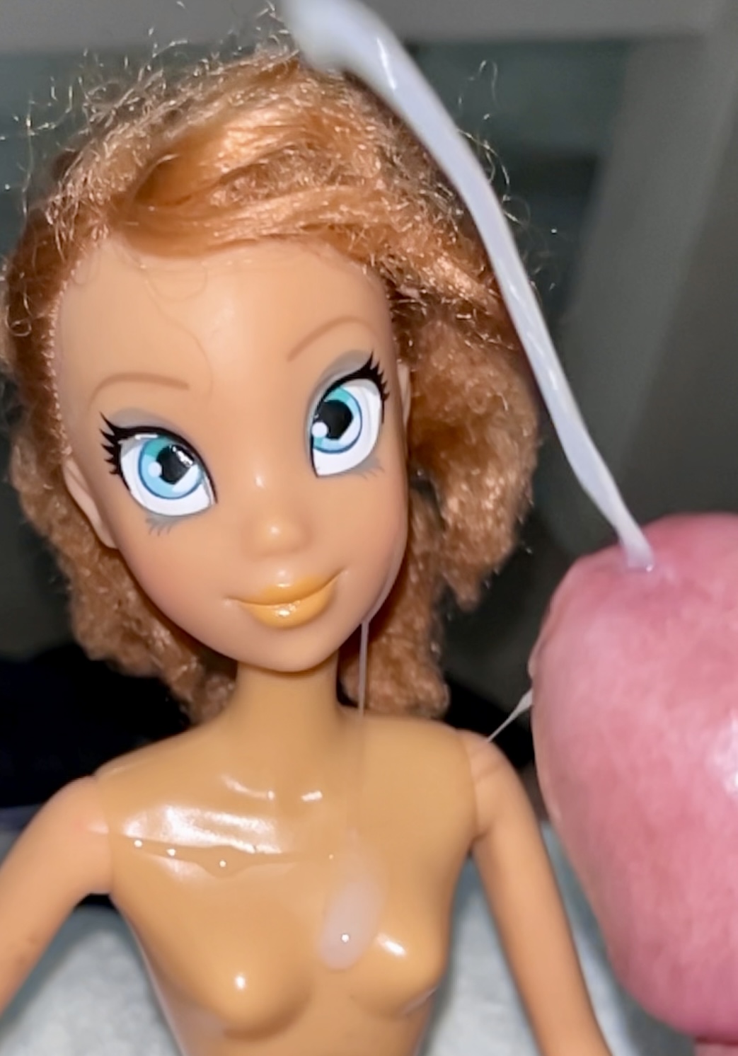 Secondhand store big blue eyes ginger Barbie doll cumshot