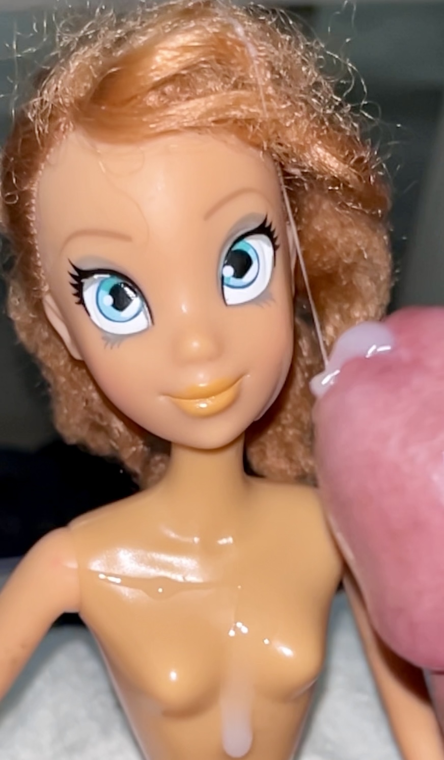 Secondhand store big blue eyes ginger Barbie doll cumshot