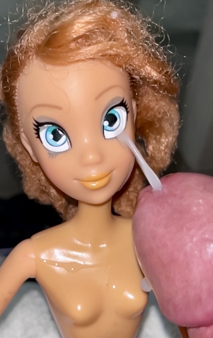 Secondhand store big blue eyes ginger Barbie doll cumshot