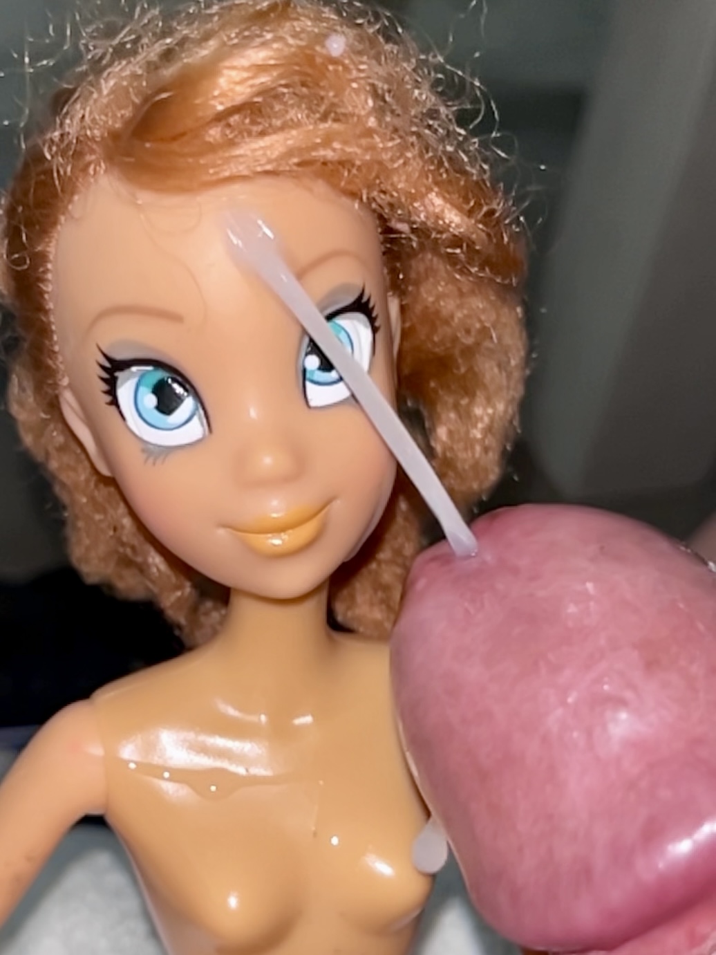Secondhand store big blue eyes ginger Barbie doll cumshot