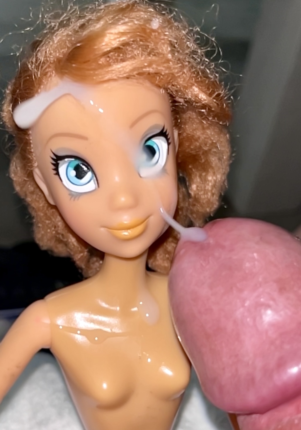 Secondhand store big blue eyes ginger Barbie doll cumshot