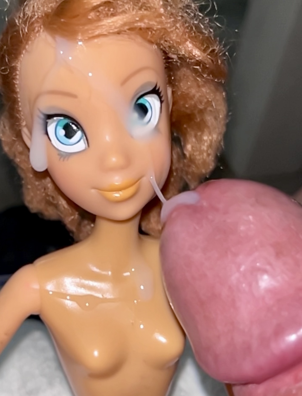 Secondhand store big blue eyes ginger Barbie doll cumshot