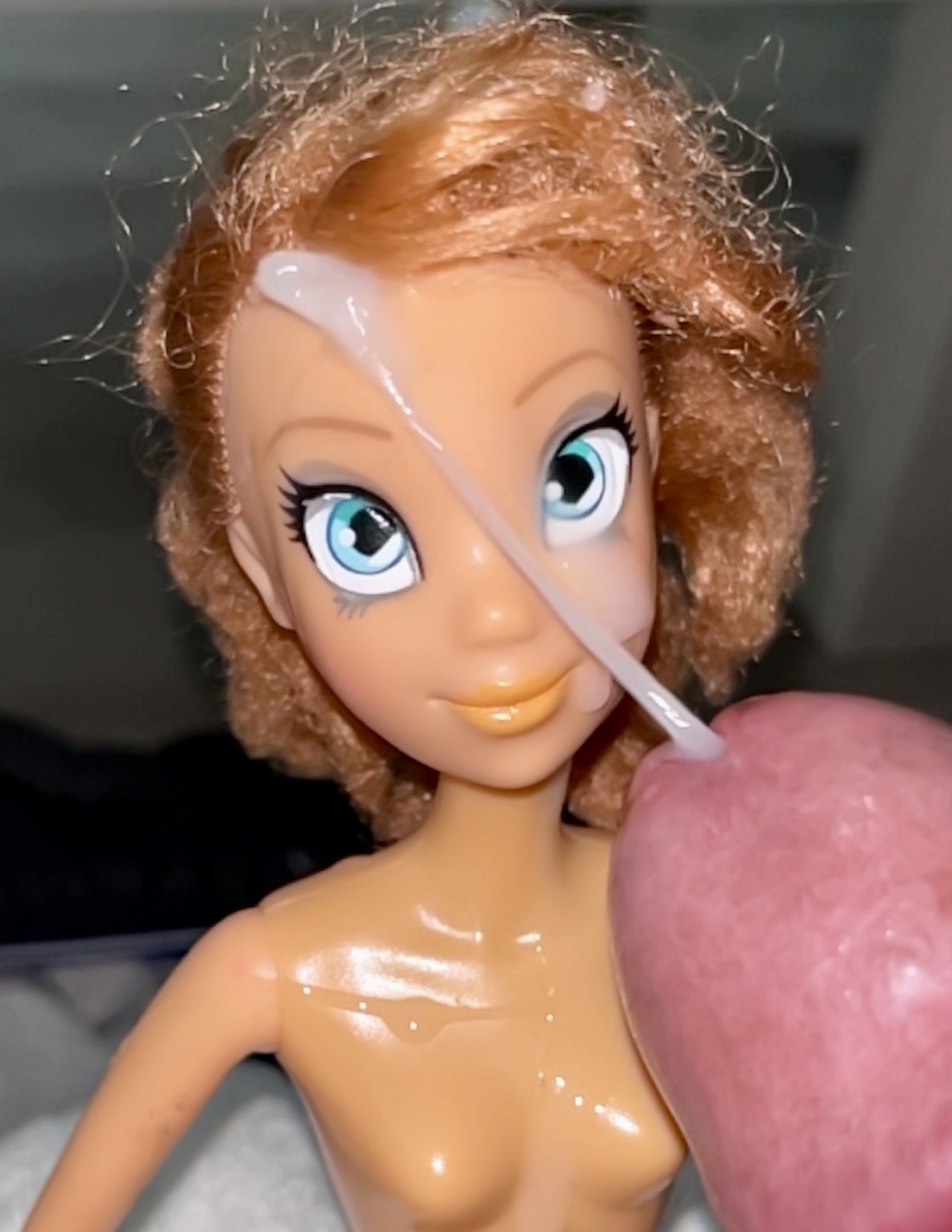 Secondhand store big blue eyes ginger Barbie doll cumshot