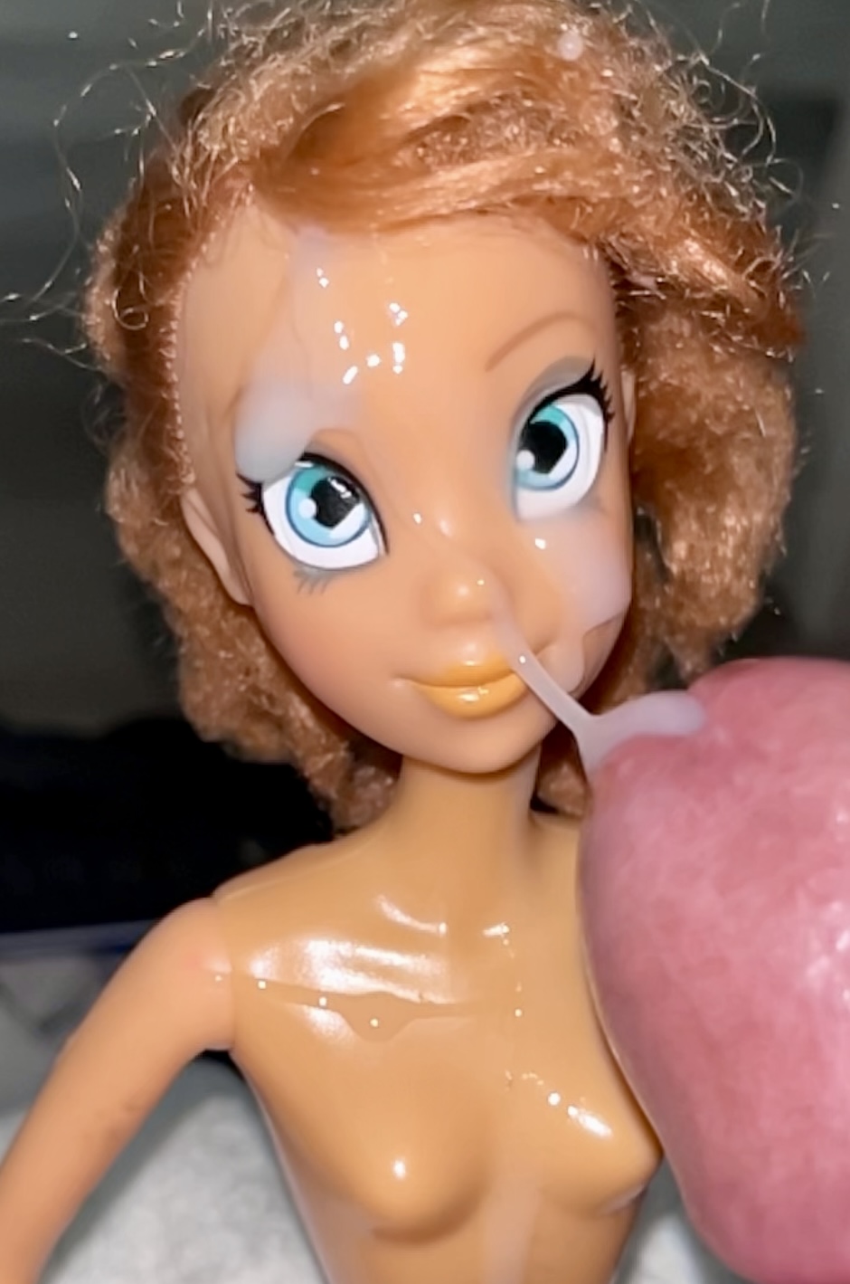 Secondhand store big blue eyes ginger Barbie doll cumshot