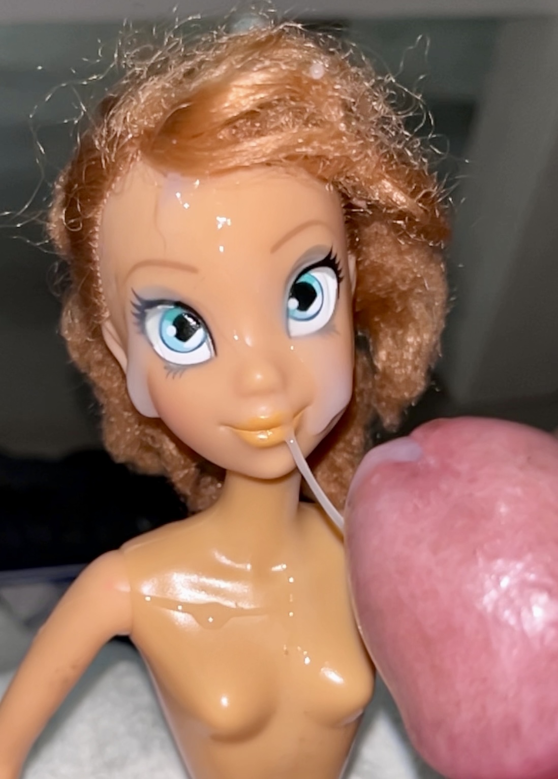 Secondhand store big blue eyes ginger Barbie doll cumshot