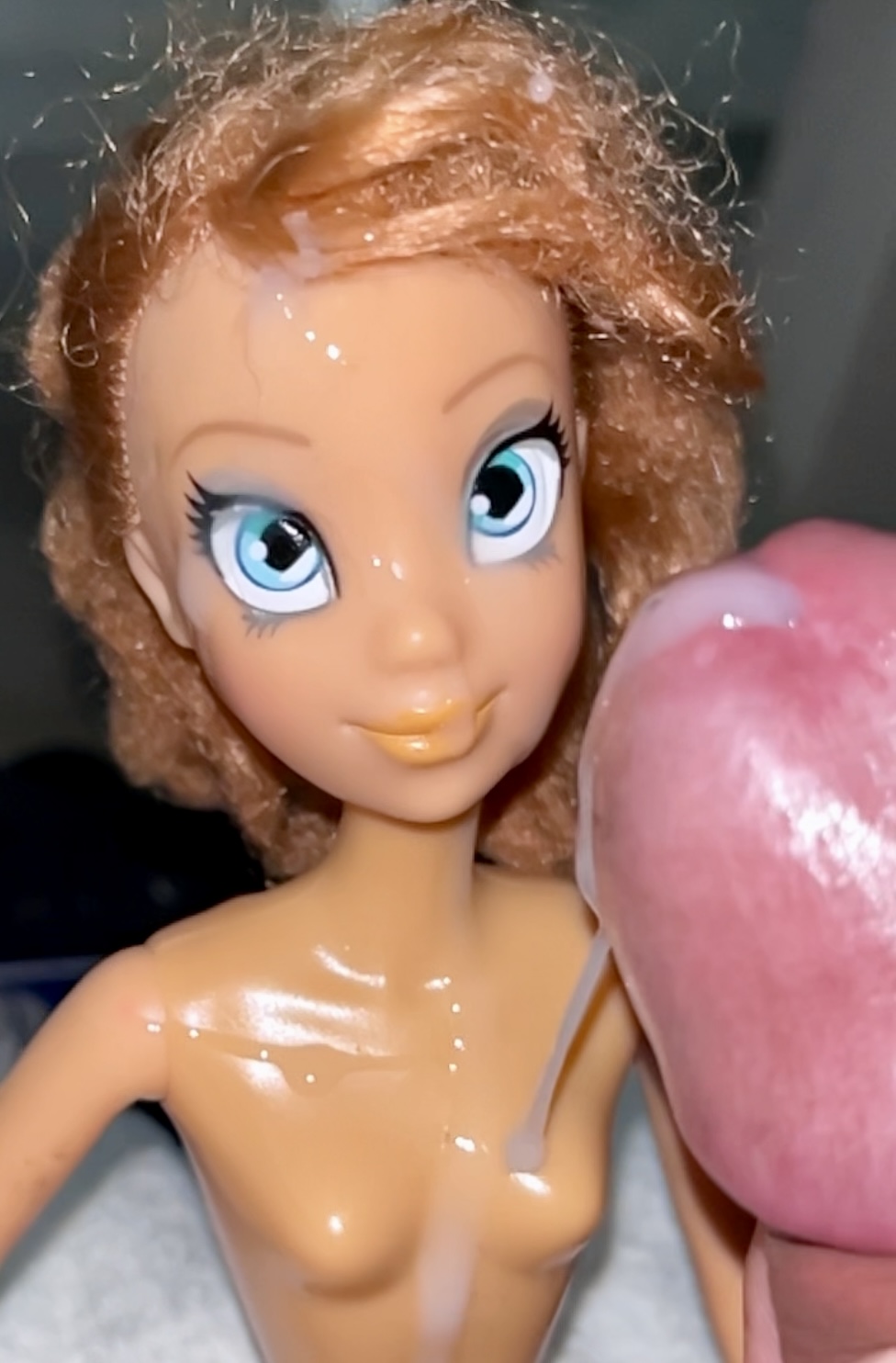 Secondhand store big blue eyes ginger Barbie doll cumshot