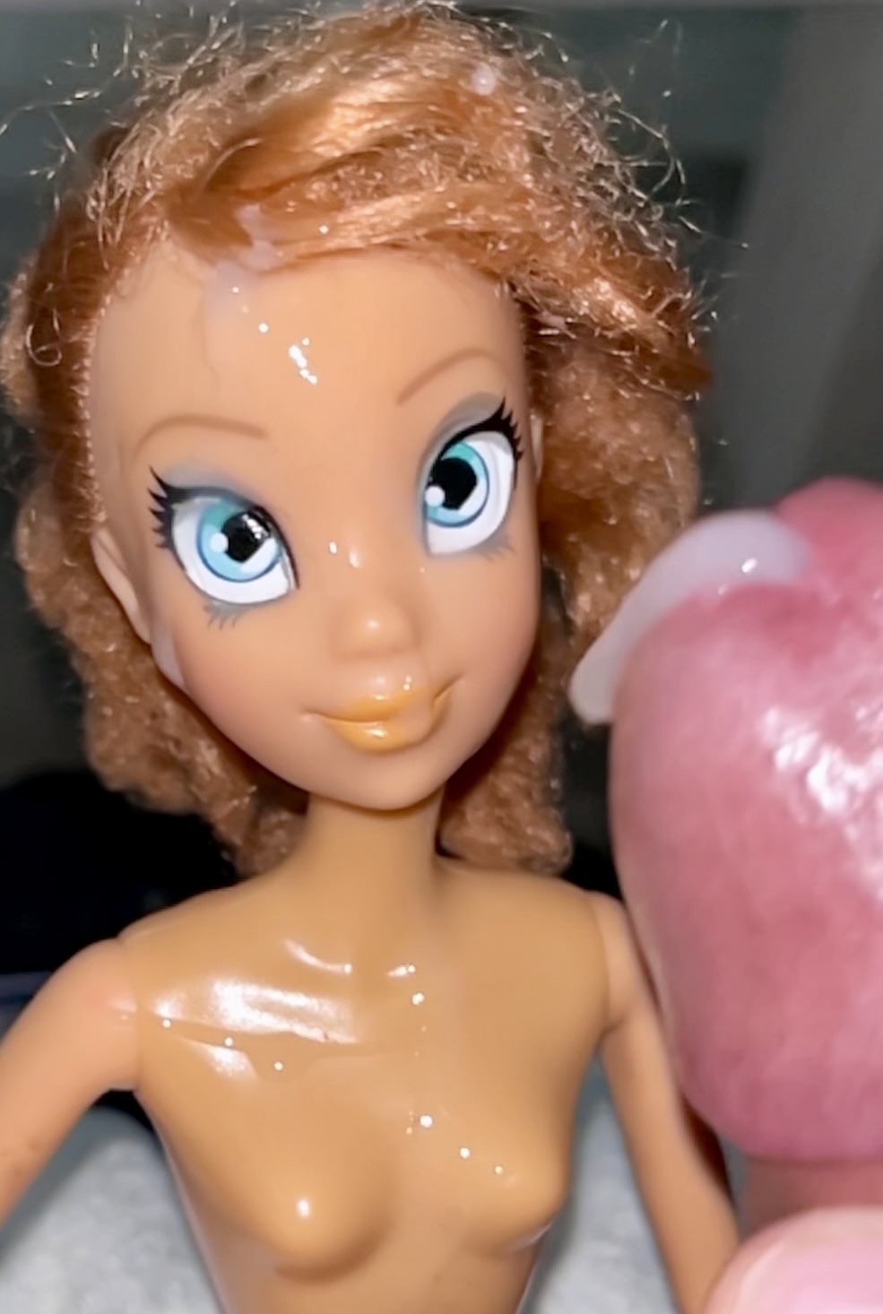 Secondhand store big blue eyes ginger Barbie doll cumshot