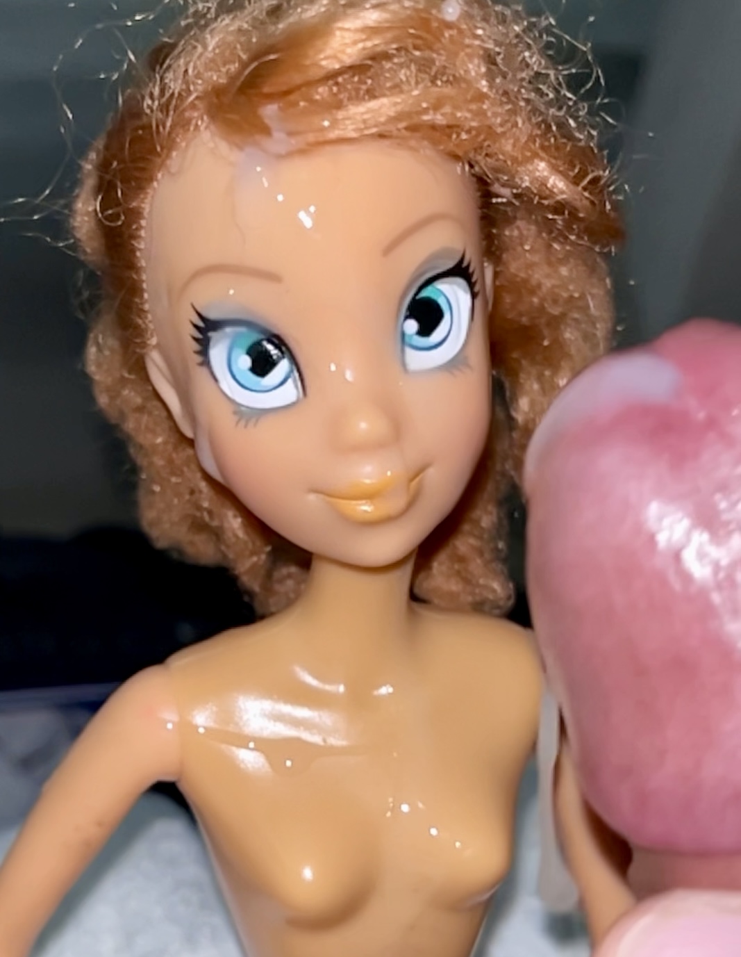 Secondhand store big blue eyes ginger Barbie doll cumshot
