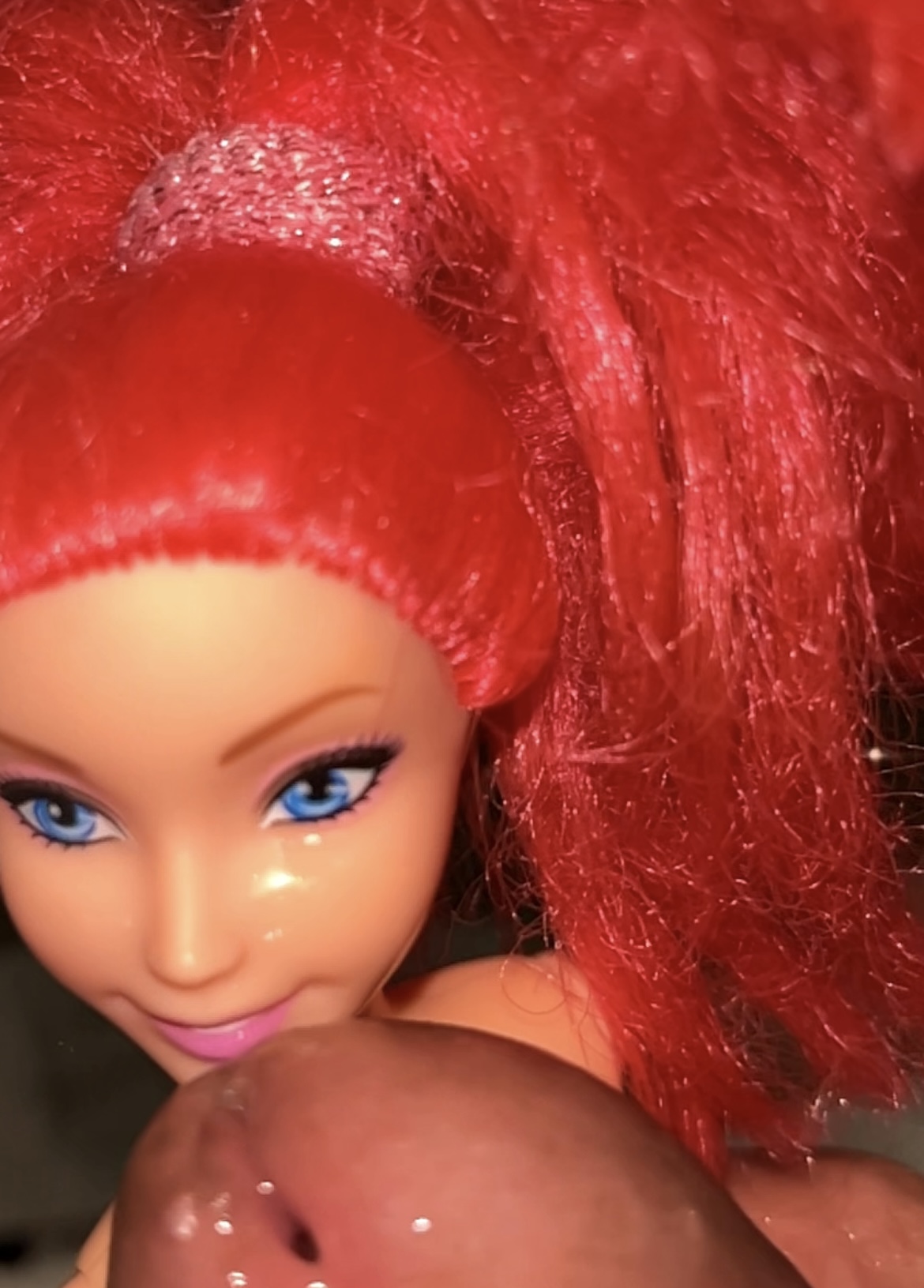 Secondhand store redhead fake Barbie precum and cumshot