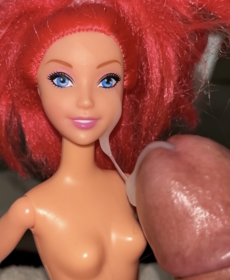 Secondhand store redhead fake Barbie precum and cumshot