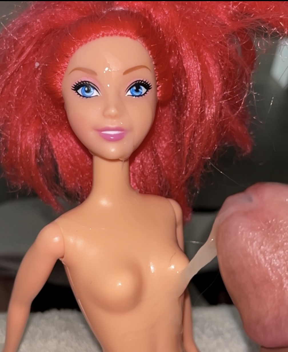 Secondhand store redhead fake Barbie precum and cumshot