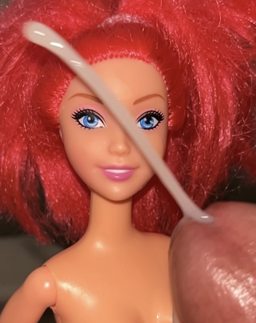 Secondhand store redhead fake Barbie precum and cumshot