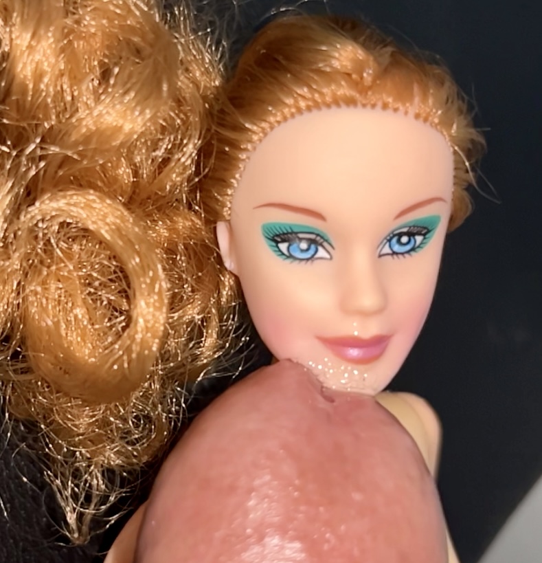 Slut faced Secondhand Barbie gets precum and cumshot facial